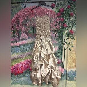 Masquerade Elegant Gold Evening Gown with Bow